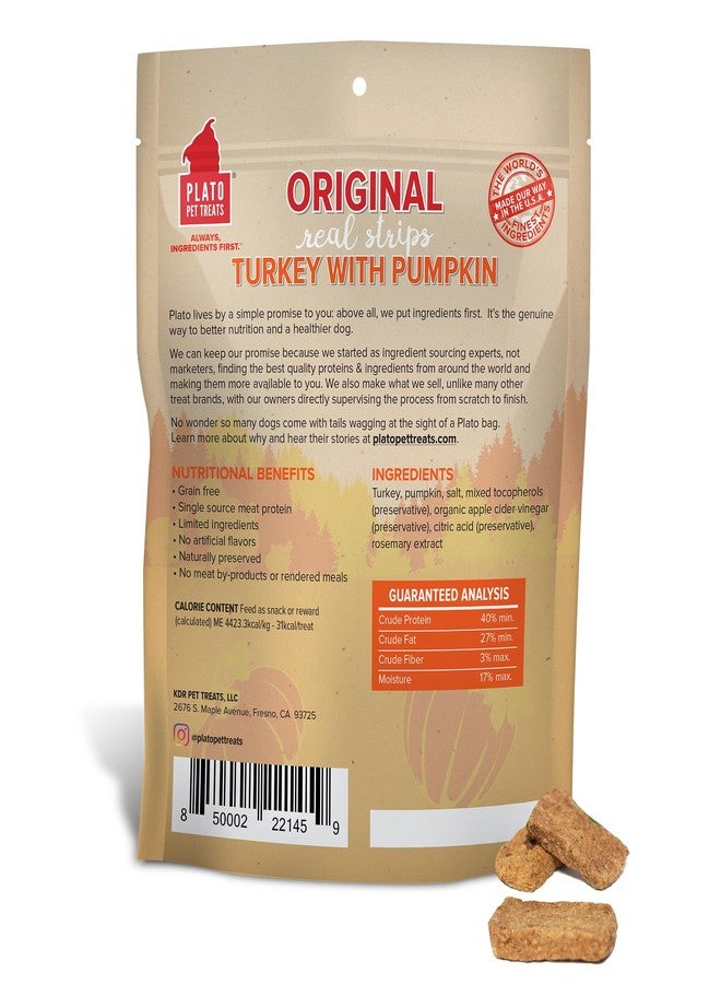 PLATO Pet Treats Real Strips - Air-Dried Meat Bars for Dogs - Delicious, Limited Ingredient Dog Treats - Grain Free - Original Real Strips Turkey & Pumpkin 18oz - 2 Pack - Image 2
